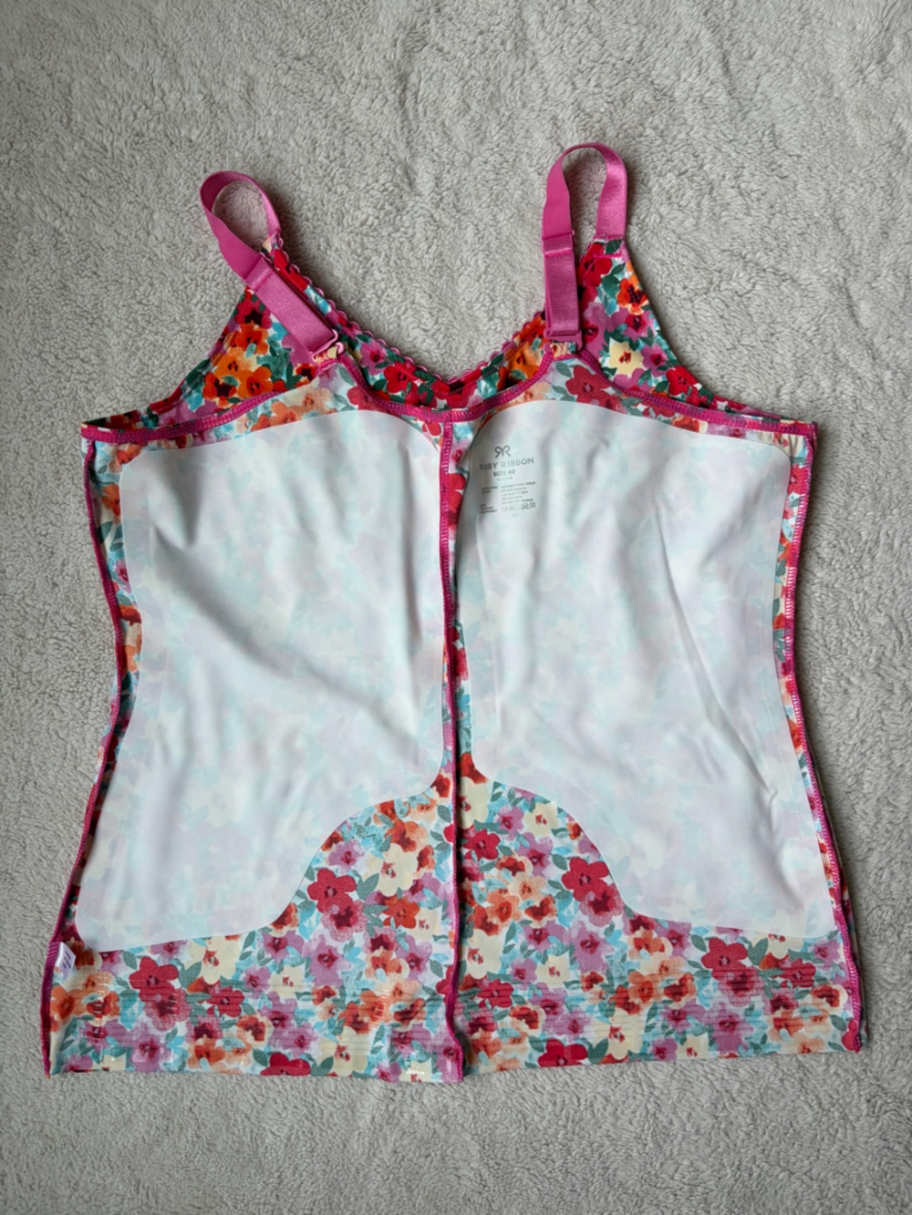 Ruby Ribbon Floral V-Neck Cami Shapewear Tank Top in Pink Multi Floral Size 40 - Picture 6 of 7
